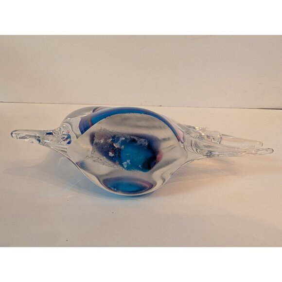 Large Murano Glass Fish Figurine With Blue & Pink Swirls - Picture 4 of 9